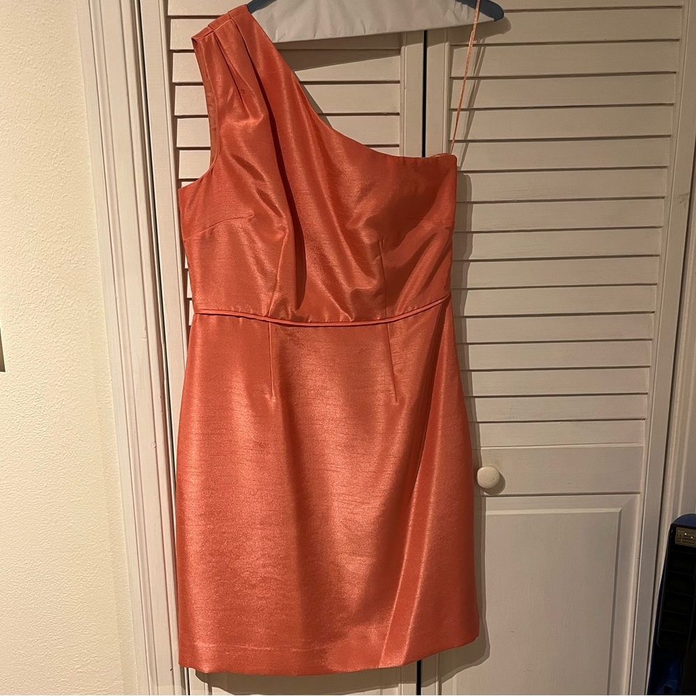 DB RSVP Single Shoulder Sheath Dress Pantone Coral